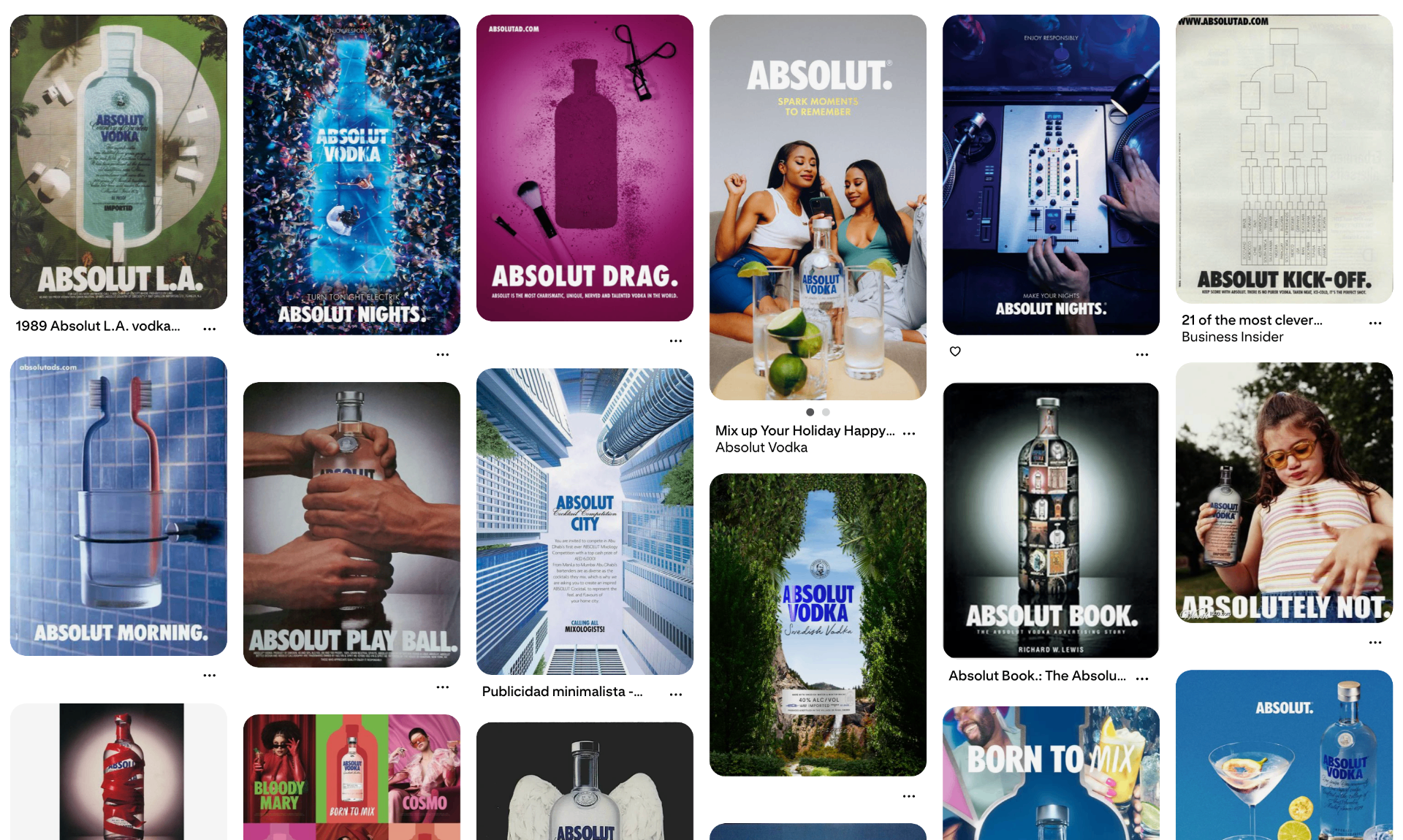Grilla de campañas históricas de Absolut Vodka